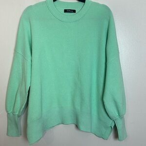 Mint Green Crewneck Drop Shoulder Exposed Seams Oversized Ribbed Knit Sweater